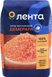 Сахар тростниковый ЛЕНТА нерафинированный, кристаллический, 500г, крупный план