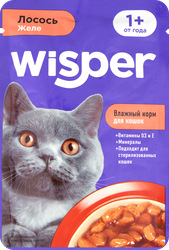 Корм влажный для кошек WISPER с лососем в желе, 75г, крупный план