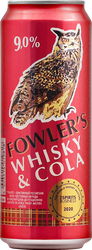 Напиток слабоалкогольный FOWLERS со вкусом виски и колы газированный 0.45л 9%, крупный план
