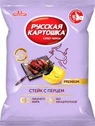Чипсы картофельные РУССКАЯ КАРТОШКА со вкусом стейка с перцем, 105г, фотография