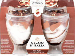 Мороженое GELATO D`ITALIA Итальянское мороженое со вкусом три шоколада, без змж, пластиковый стакан, 180г, крупный план