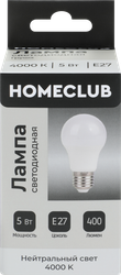 Лампа светодиодная HOMECLUB груша 5Вт E27 нейтральный свет, Арт. LED-A55-5E2740, изображение
