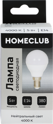 Лампа светодиодная HOMECLUB шар 5Вт E14 нейтральный свет, Арт. LED-G45-5E1440, крупный план