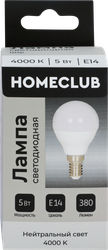 Лампа светодиодная HOMECLUB шар 5Вт E14 теплый свет, Арт. LED-G45-5E1427, картинка