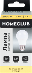 Лампа светодиодная HOMECLUB груша 5Вт E27 теплый свет, Арт. LED-A55-5E2727, изображение