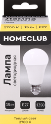 Лампа светодиодная HOMECLUB груша 15Вт E27 теплый свет, Арт. LED-A60-15E2727, вид