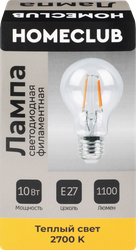 Изображение товара Филаментная LED-лампа HOMECLUB Е27 10Вт теплый свет