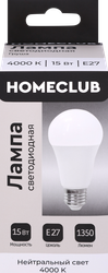 Лампа светодиодная HOMECLUB груша 15Вт E27 нейтральный свет, Арт. LED-A60-15E2740, изображение