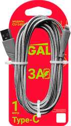 Кабель GAL CU-2404/5477 USB A – Type-C, 3А, нейлон, 1м, крупный план