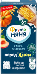 Кашка пшенная ФРУТОНЯНЯ молочная, с тыквой и персиком, с 6 месяцев, 200мл, фото