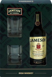Виски JAMESON Ирландский купажированный 40%, с двумя стаканами, п/у, 0.7л, крупный план