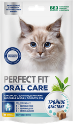 Лакомство для кошек PERFECT FIT Oral Care с курицей и добавлением мяты, 50г, картинка