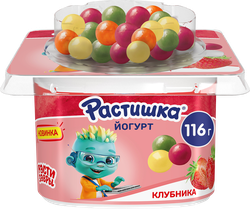 Йогурт РАСТИШКА Клубника злаковые драже со вкусом банан, апельсин 3%, без змж, 116г, фото
