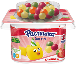 Йогурт РАСТИШКА Клубника злаковые драже со вкусом банан, апельсин 3%, без змж, 116г, детальное фото