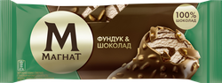 Мороженое МАГНАТ Фундук и шоколад, сливочное в молочном шоколаде 8%, без змж, эскимо, 65г, крупный план