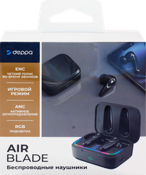 Наушники вкладные DEPPA Air&nbsp;Blade, TWS, BT&nbsp;5.4,&nbsp;ANC, Gaming, 470мАч, черные, Арт. 44225, крупный план