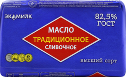 Масло сладкосливочное ЭКОМИЛК Традиционное несоленое 82,5%, без змж, 160г, детальное фото