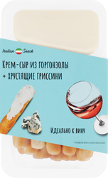 Ассорти ITALIAN SNACK Крем-сыр с голубой плесенью 55%+гриссини, без змж, 50г, крупный план