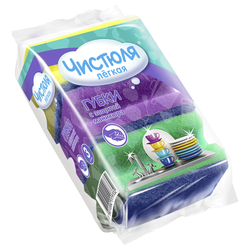 Губки для мытья посуды, раковины, плит ЧИСТЮЛЯ, 3шт, изображение