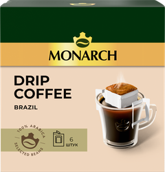 Кофе молотый MONARCH Арабика Бразилия натуральный жареный, дрип-пакет, 6пак, крупный план