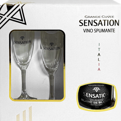 Вино игристое SENSATION Блан де Блан белое брют + 2 бокала, 0.75л, изображение