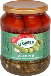 Ассорти маринованное O'GREEN корнишоны и томаты черри, 720мл, вид