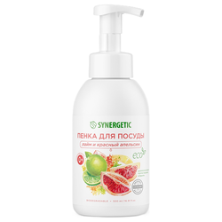 Пенка для мытья посуды, детской посуды и игрушек SYNERGETIC Лайм и красный апельсин 500 мл, фото