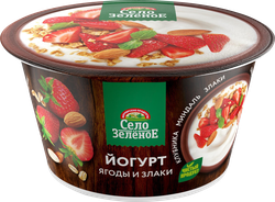 Йогурт СЕЛО ЗЕЛЕНОЕ Клубника, миндаль, злаки 3,2%, без змж, 180г, вид