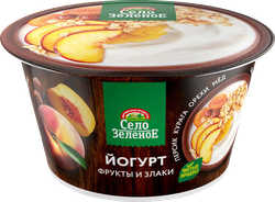 Йогурт СЕЛО ЗЕЛЕНОЕ Персик, курага, орехи, мед 3,2%, без змж, 180г, крупный план
