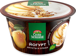 Йогурт СЕЛО ЗЕЛЕНОЕ Груша, злаки, семена льна, грецкий орех 3,2%, без змж, 180г, картинка