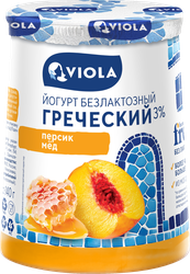 Йогурт VIOLA Free Греческий безлактозный с персиком и медом 3%, без змж, 140г, картинка