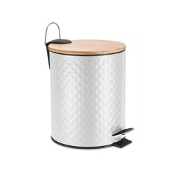 Ведро 5L с педалью и бамбуковой крышкой WHITE RHOMBUS, белый/бамбук, фотография