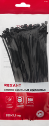 Стяжка кабельная REXANT 200x3,6мм, черная нейлоновая, Арт. 07-0201, 100шт, фотография