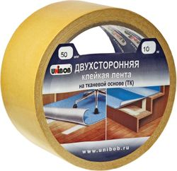 Лента клейкая двухсторонняя UNIBOB скотч 50ммх10м, с тканевой основой, детальное фото