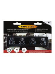 Крючок четверной черный стальной TRUE GLUE самоклеящийся квадратный с фиксатором 1 шт, фотография