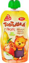 Пюре ТОПТЫШКА Яблоко, груша и персик, с 5 месяцев, 90г, фотография