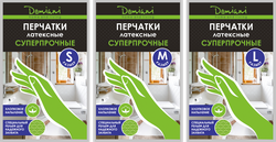 Перчатки латексные DOMIANI Home and living, размер М, 1 пара, детальное фото