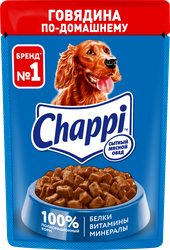 Корм консервированный для взрослых собак CHAPPI Сытный мясной обед Говядина по-домашнему, для всех пород, 85г, крупный план