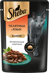 Корм консервированный для взрослых кошек SHEBA ломтики в соусе с телятиной и языком, 75г, детальное фото
