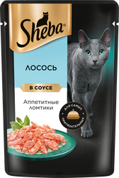 Корм консервированный для взрослых кошек SHEBA ломтики в соусе с лососем, 75г, детальное фото