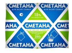Сметана ДЛЯ ВСЕЙ СЕМЬИ 15%, без змж, 250г, фото