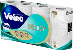 Туалетная бумага VEIRO Delicate 3-х слойная, 8 рул., крупный план