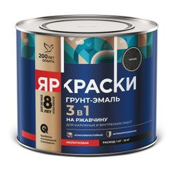 Грунт-эмаль ЯРКРАСКИ на ржавчину 3 в 1 молотковая черная, банка 1,8 кг, картинка