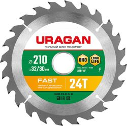 URAGAN fast 210х32/30 мм 24т, диск пильный по дереву, крупный план