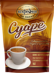 Кофе растворимый МОСКОВСКАЯ КОФЕЙНЯ НА ПАЯХЪ Суаре сублимированный, 95г, крупный план