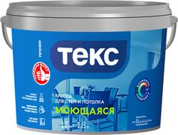 Краска интерьерная ТЕКС Профи гладкая моющаяся глубокоматовая база А 1,8 л, вид