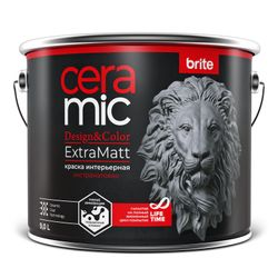 Краска BRITE CERAMIC для интенсивно используемых помещений ExtraMatt база А, ведро 9 л, крупный план