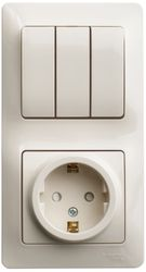 Комбинированный блок 2 поста 3 клавиши Schneider Electric Glossa GSL000278 бежевый, фото