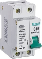 Авто-выключатель дифференциального тока DEKRAFT ДИФ-103 1P+N C16 А 30 мА 4,5 кА, детальное фото