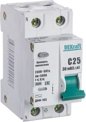 Авто-выключатель дифференциального тока DEKRAFT ДИФ-103 1P+N C25 А 30 мА 4,5 кА, изображение